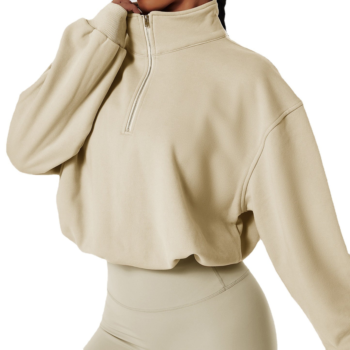 Women's Outdoor Running Drawstring Zipper Loose Long Sleeve Sweatshirt