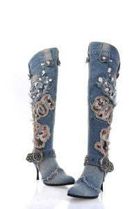 Damernes Strengeperler Høj Hæl Denim Stilet Hæl