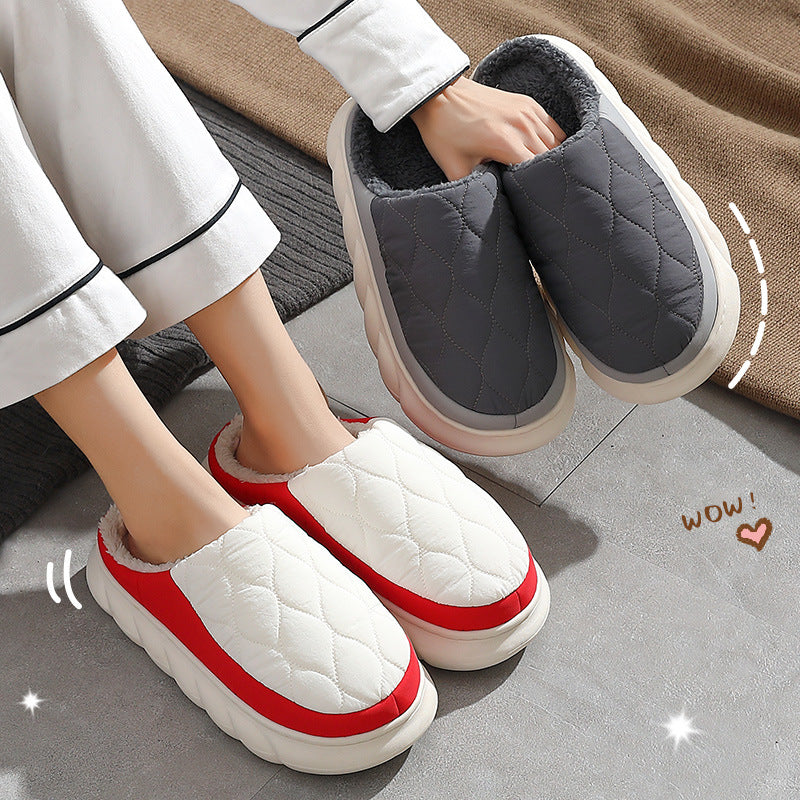 Plaid Down Slippers Warm Winter House Shoes
