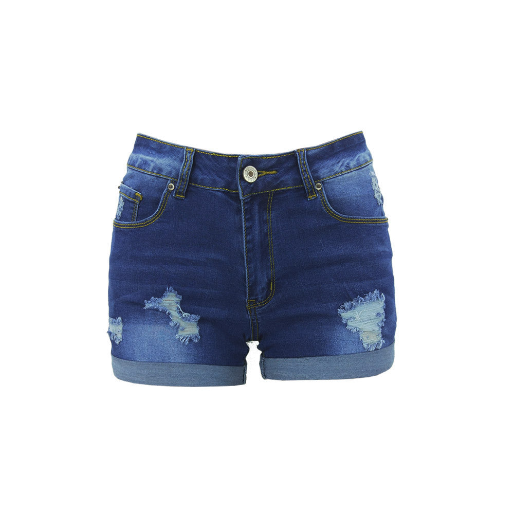 Mode Dame High Waisted Denimshorts Med Rippede Kanter