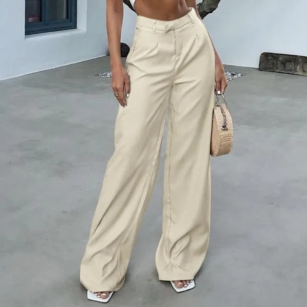 Color Pocket High Waist Trousers