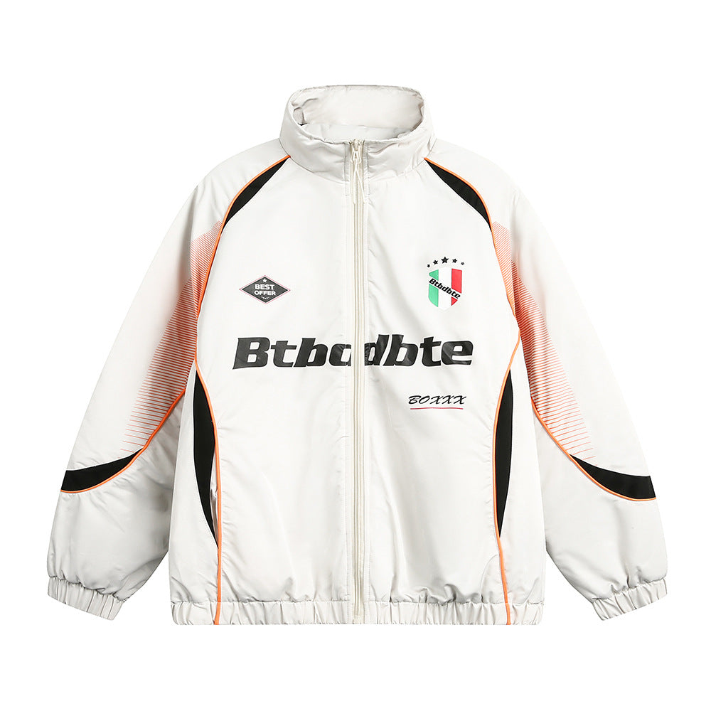 Splicing Gradient Letter Cotton Padded Loose Stand Collar Jacket