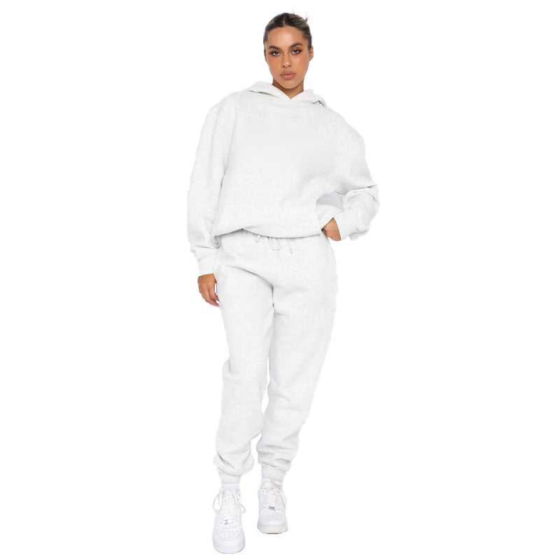 Solid-color Hooded Long-sleeve Sweatshirt And Pants Set For Fallwinter