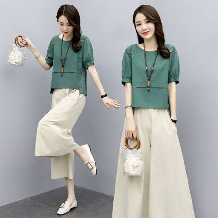 Youthful Wide-leg Pants Set Loose-fitting And Slimming