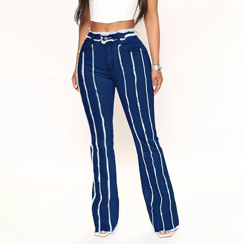 Råkant Jeans til Kvinder i Plus Size, Vasket med Frynser