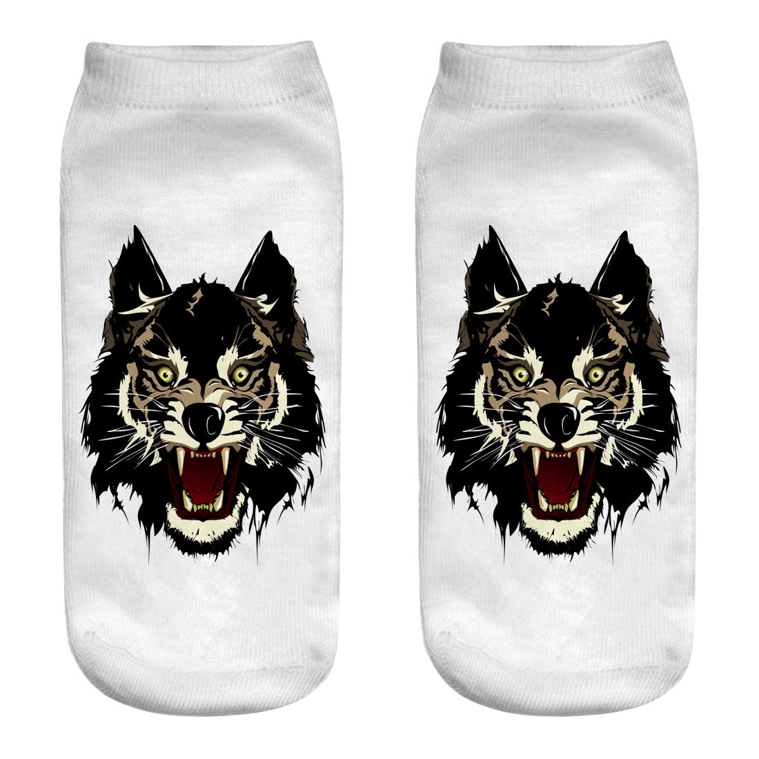 Printed Women's Socks Wolf Head 3D Printing Short Socks Creative Intention