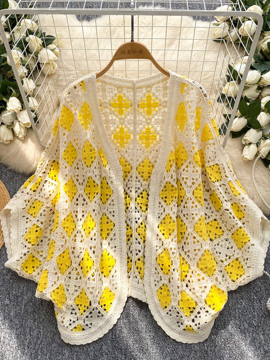 Coat Women's Hollow Crocheted Knitted Batwing Sleeve Top Shawl