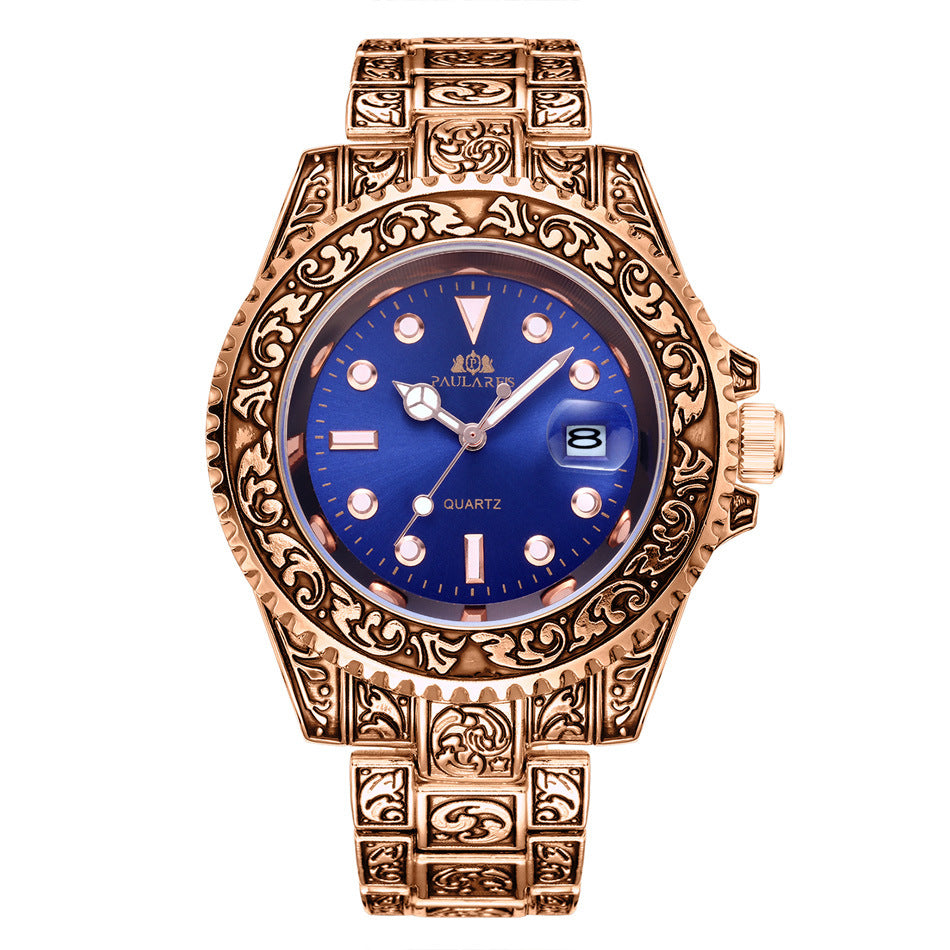 Quartz Carved Water Ghost Calendar Luminous Men's Watch