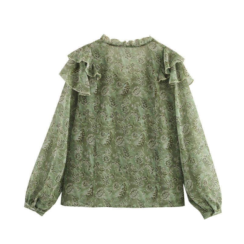 Laminated Decoration Gentle And Stylish Printed Round Neck Shirt