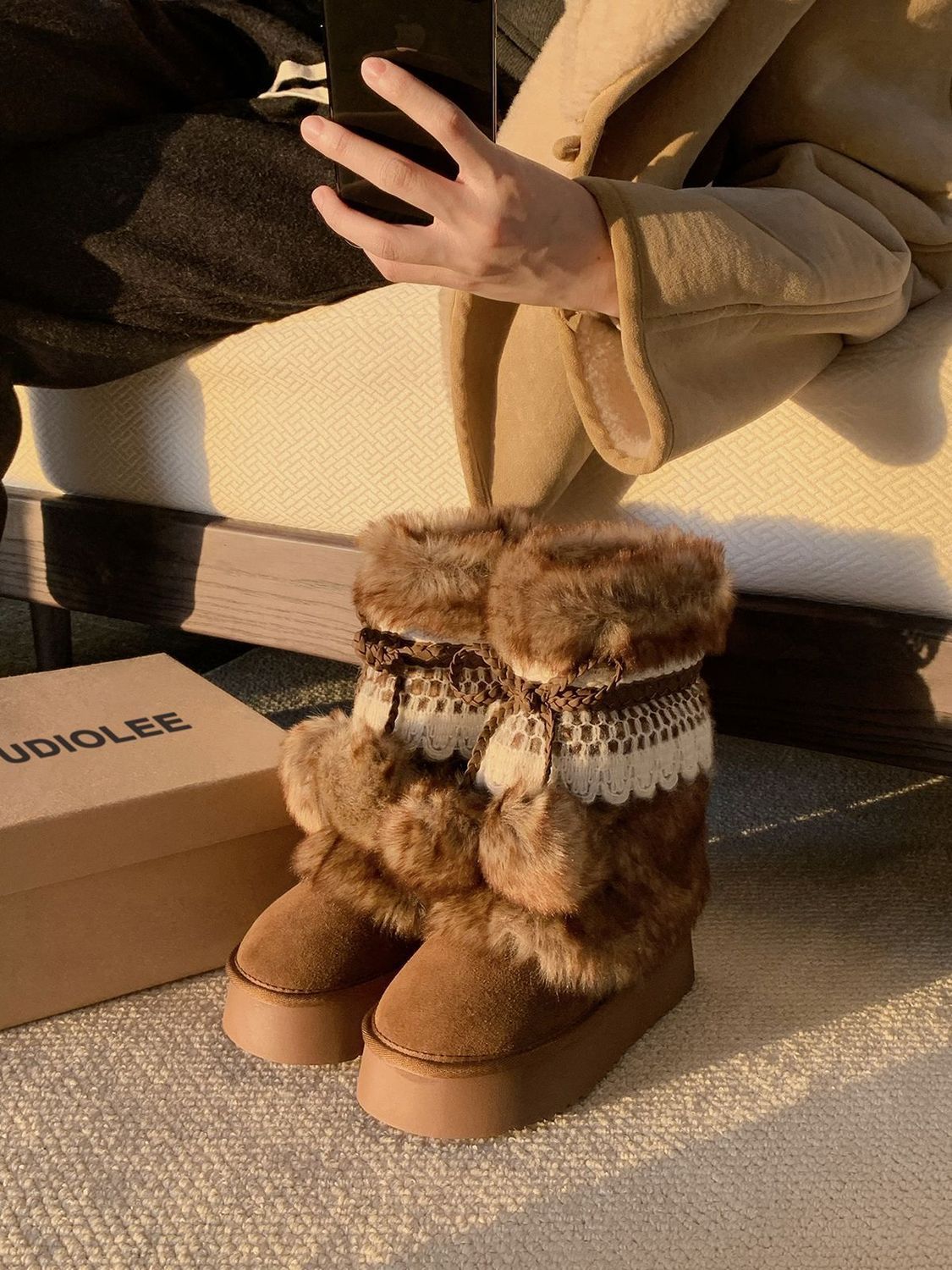 Retro Chunky Brown Boots With Fleece-lined Ankle Boots