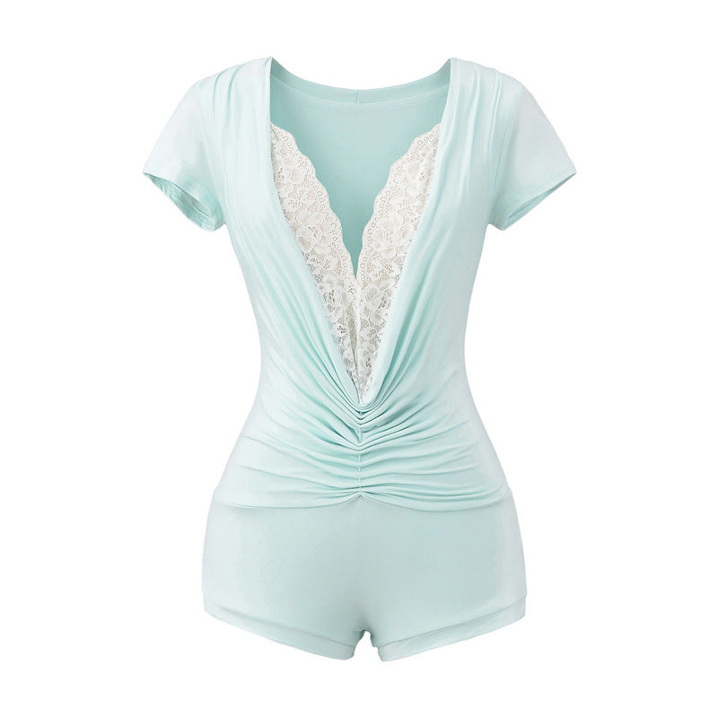 Pure Desire Style Lace Stitching Deep V Jumpsuit