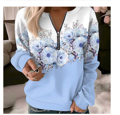 Women's Sweatshirt Zipper Pullover Casual Printed Sweater
