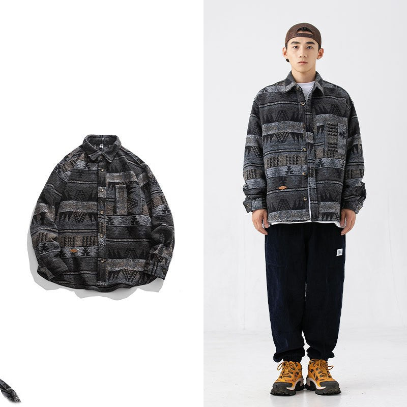 Men's Unisex Retro Japanese Ethnic Pattern Lapel Top