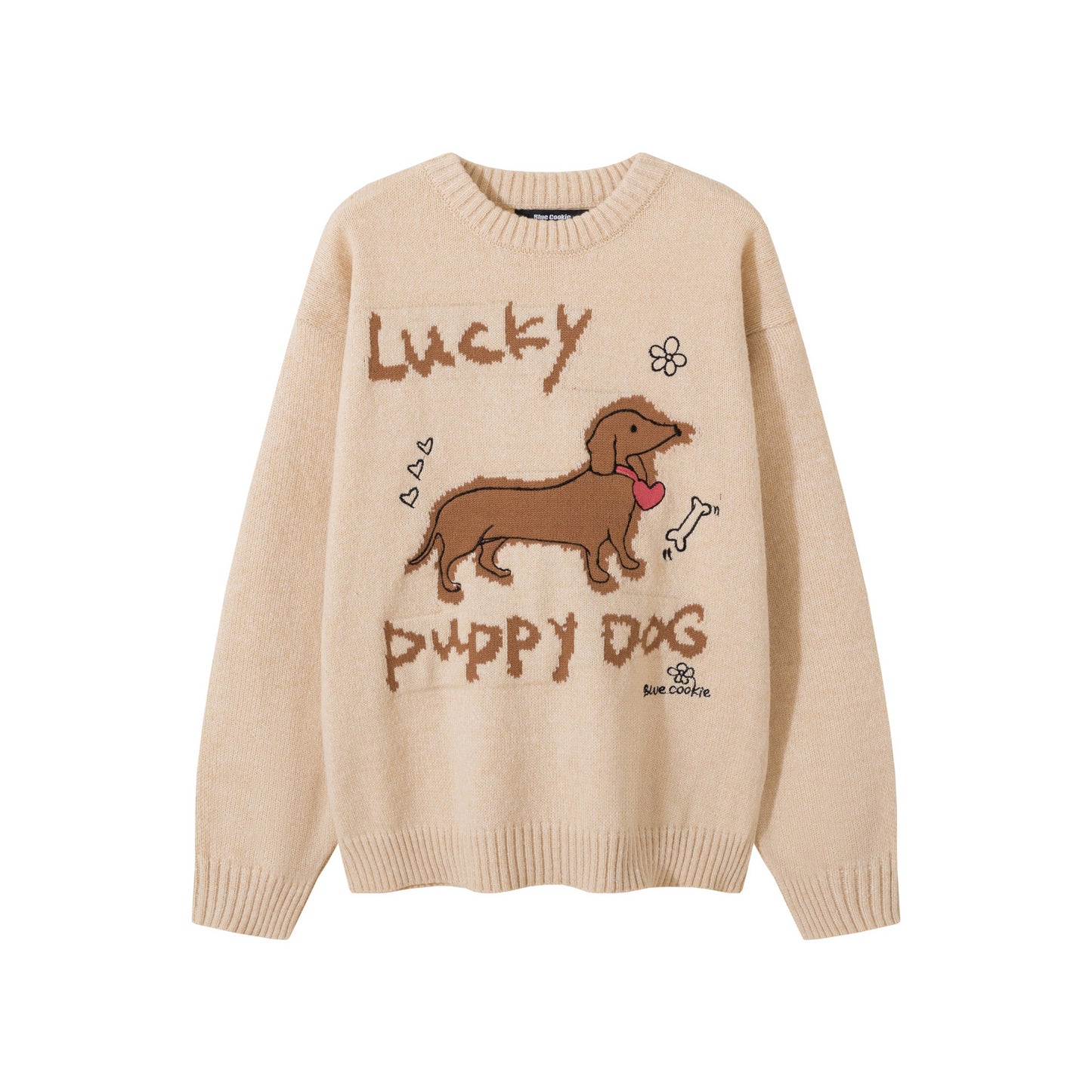 Real Shot Sweet Girl Dog Pattern Loose Pullover