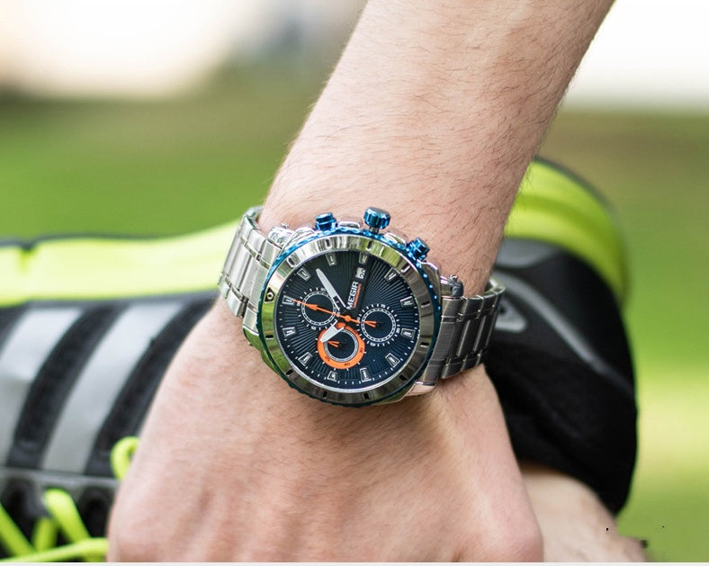 Multi-function Leather Strap Three-hand Sports Quartz Watch