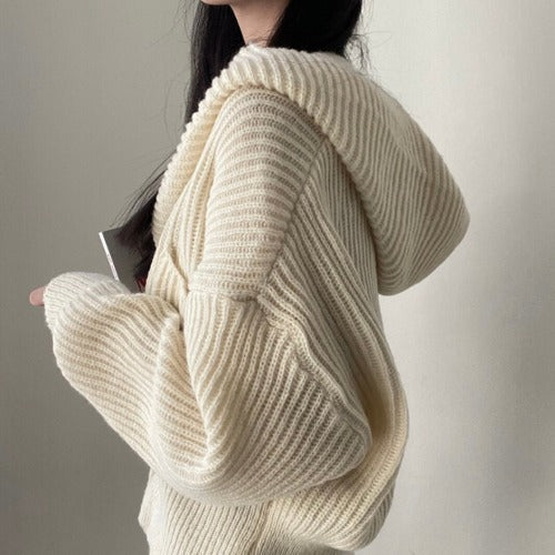 Autumn And Winter Hooded Knit Cardigan Women