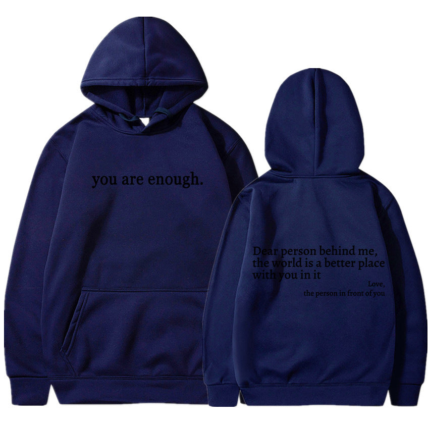 Letter Printing Drawstring Fleece-lined Hoodie