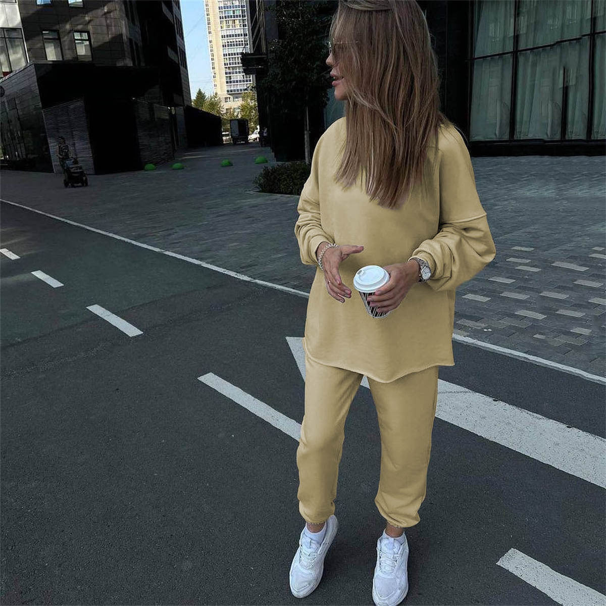Fashionable Elastic Waistband Pants Two-piece Set