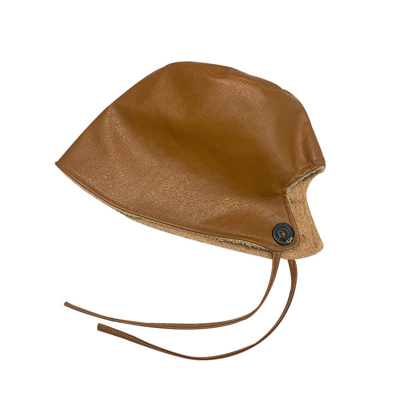 Lace Up Basin Hat With Rear Split PU Leather