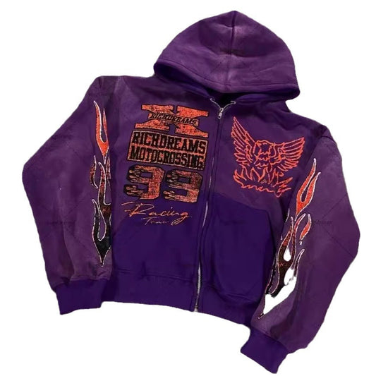 Street Hip-hop XINGX Printed Black Zipper Hooded Sweatshirt Women