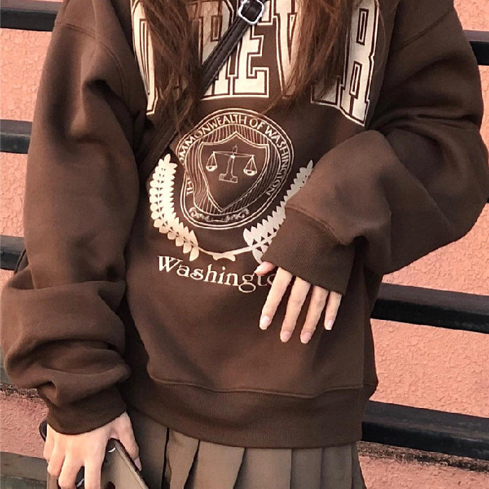 American Style Retro Sweater Women's Fleece Thick Plus Size Top