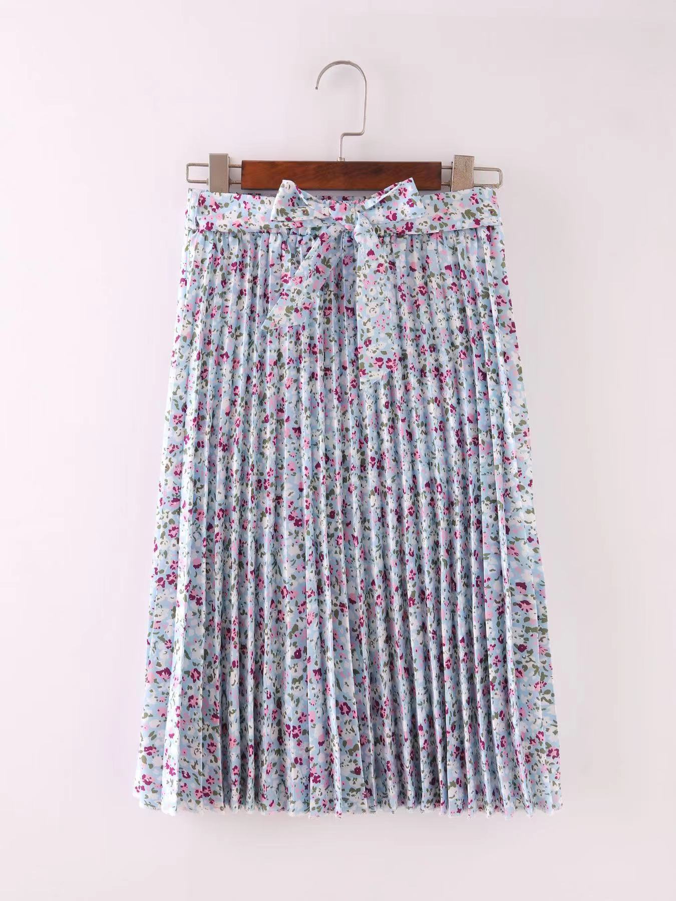 New Arrival Printed Bow-Knot Pleated Skirt Midi Skirt