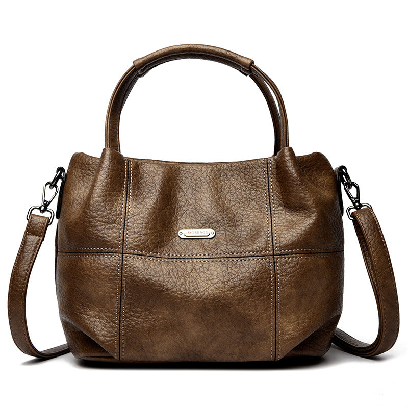 Dame skuldertaske eller crossbody taske i blødt læder med stor kapacitet