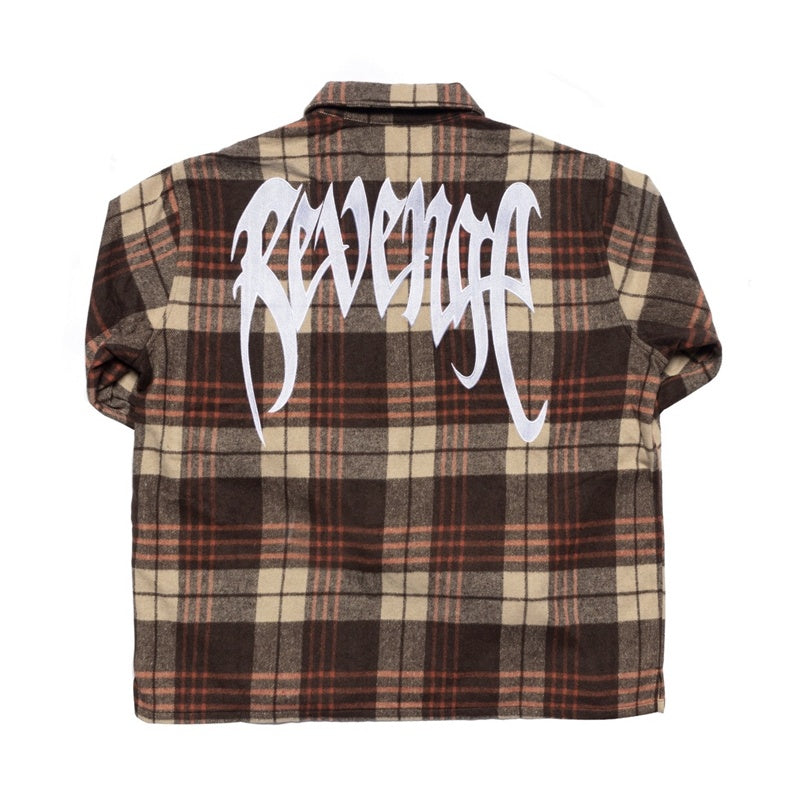 Plaid Pattern Loose Embroidered Coat Zipper Shirt