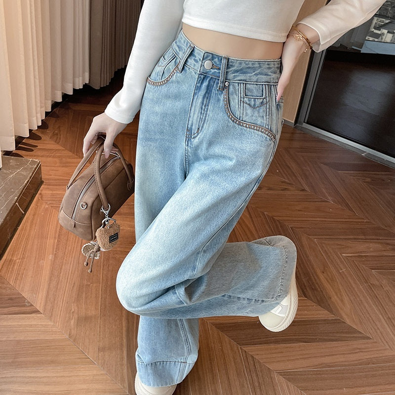 Light Blue Slimming High Waist Wide Legs Mop Pants Flared Pants