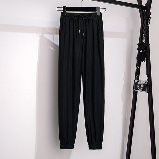 High Waist Loose Cropped Ice Silk Leggings For Women