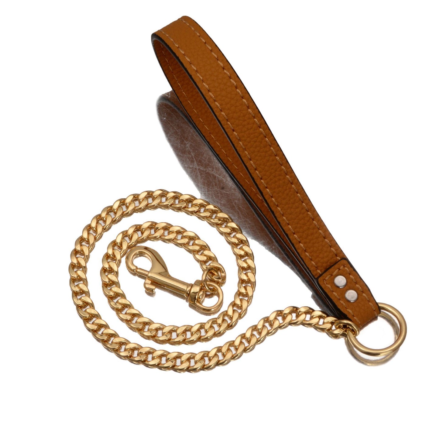 Gold Stainless Steel Full Welded NK Chain Leather Traction Rope
