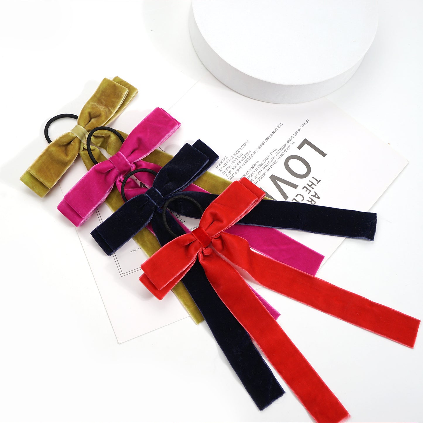 Velvet Bandeau Rubber Band Girl Bow Ribbon Horsetail Headwear