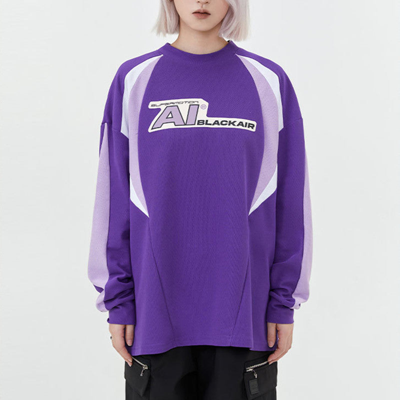 Thin Street Stitching Sports Style With Letters Casual Long Sleeve Sweatshirt