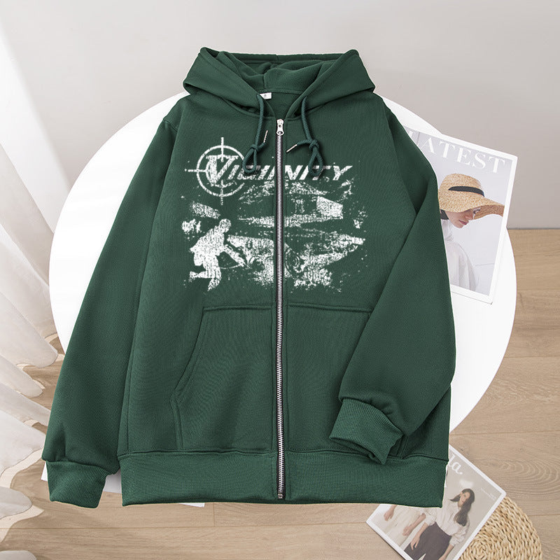 European And American Fashion Geo-neighbor Printed Zipper Sweater