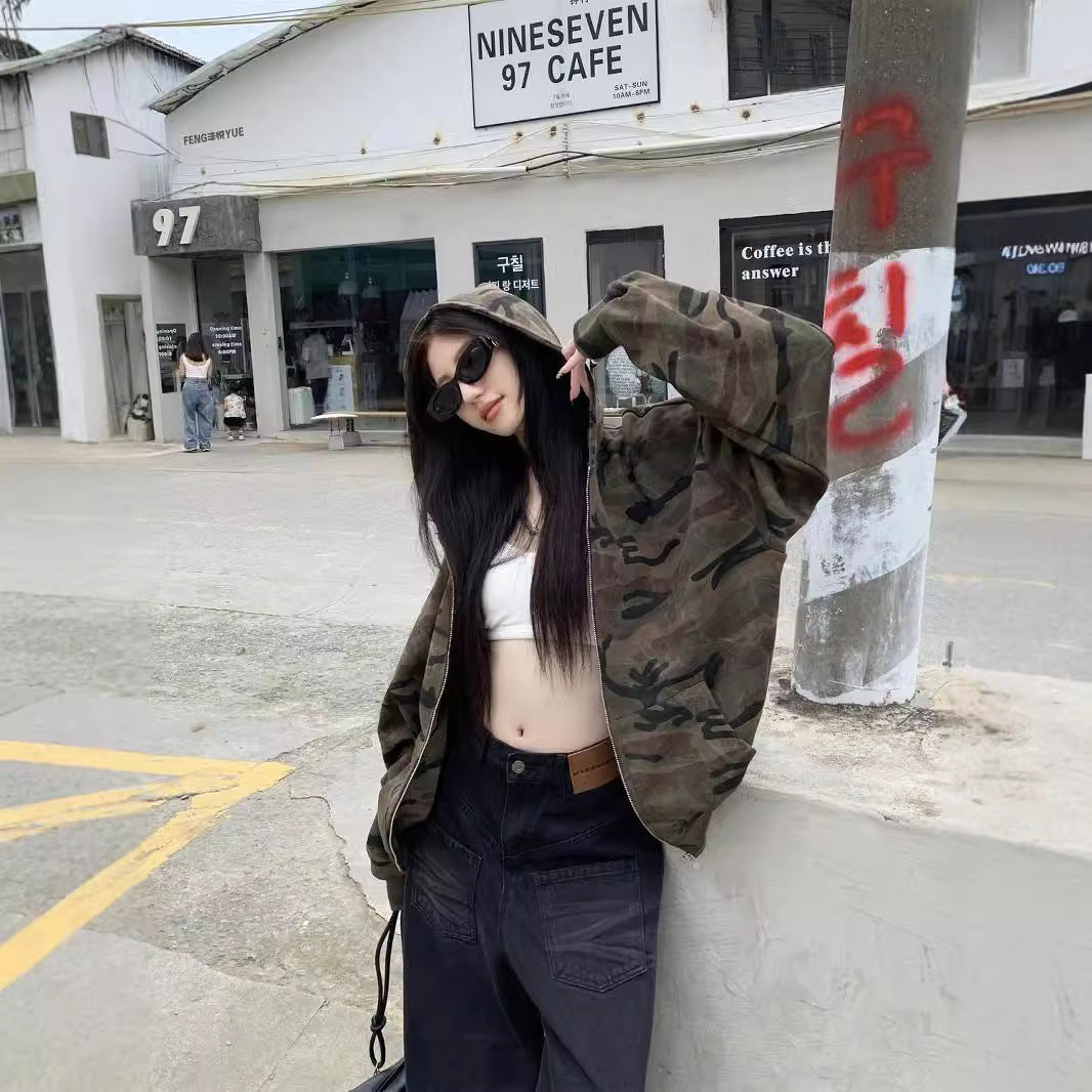 American Retro Camouflage Hoodie Coat