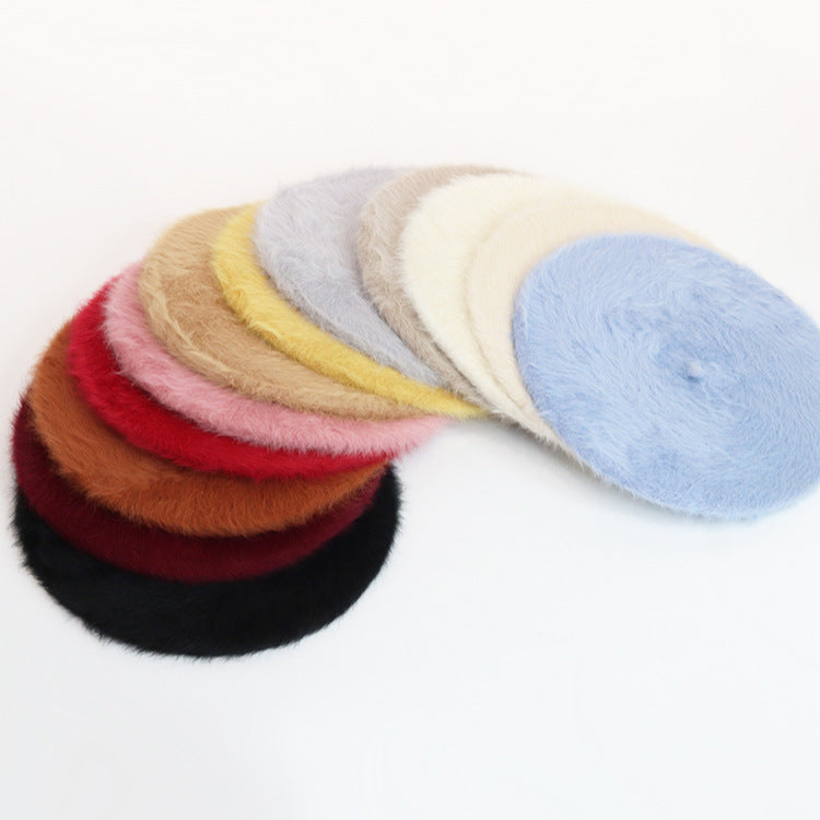 Solid Soft Girl Plush Knitted Artist Hat