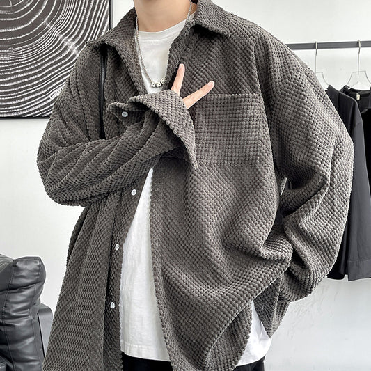 Revers Cardigan Trendy Stribet Langærmet Skjorte