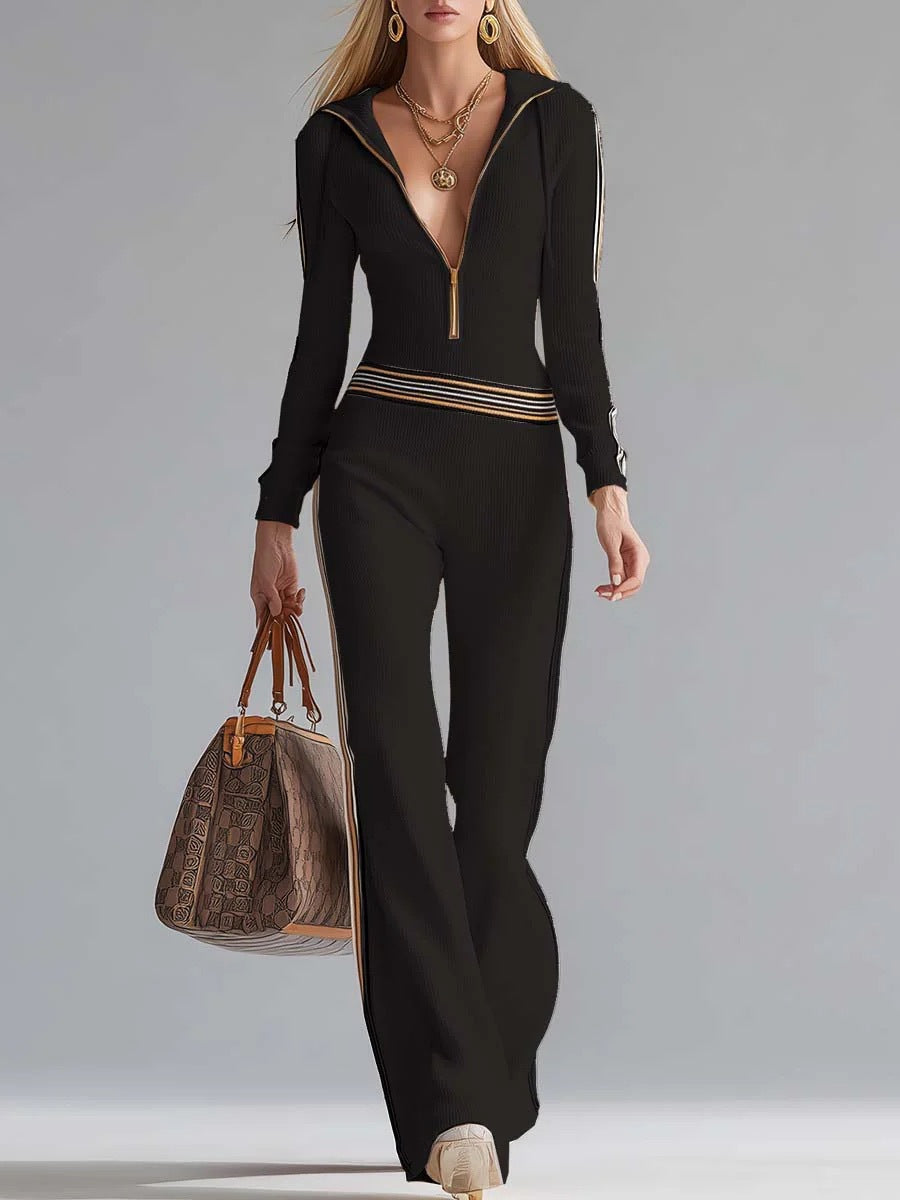 Ladies Knitted Hooded Casual Jumpsuit