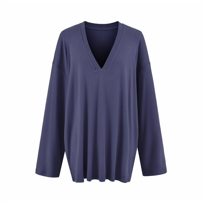 Versatile Old Money Style V-Neck Loose-Fit Long-Sleeve