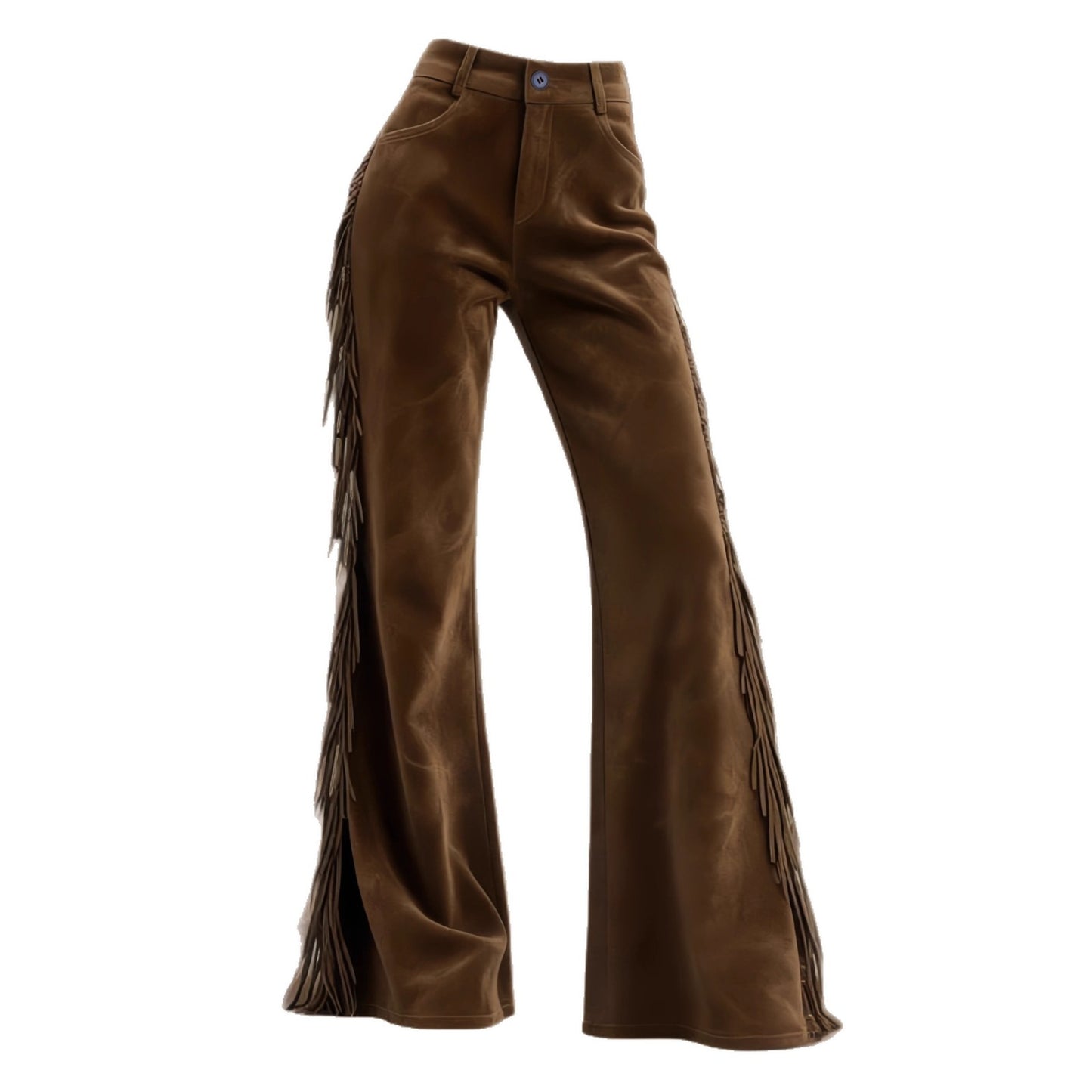 Retro Western-style Fringed Deerskin Flared Pants Casual Trousers