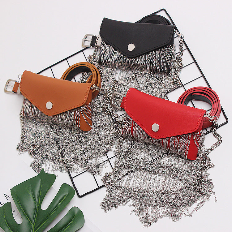 Concave Street Style Personality Tassel Chain Waist Bag Women