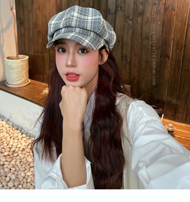 Women's Spring And Summer Fashion Plaid Octagonal Hat