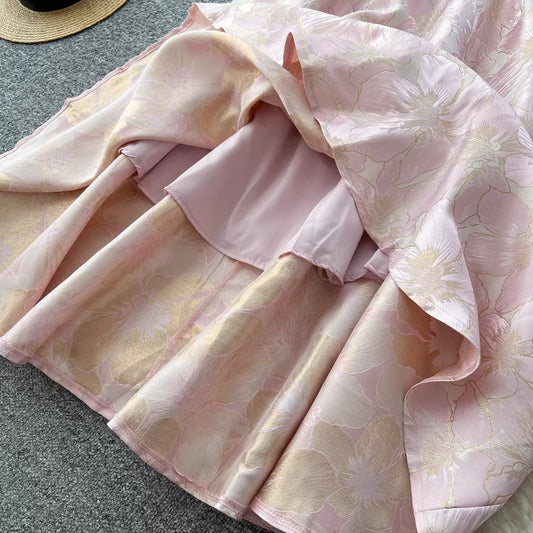 Light Luxury High-End 3D Floral V-Neck Jacquard Maxi Dress For Women