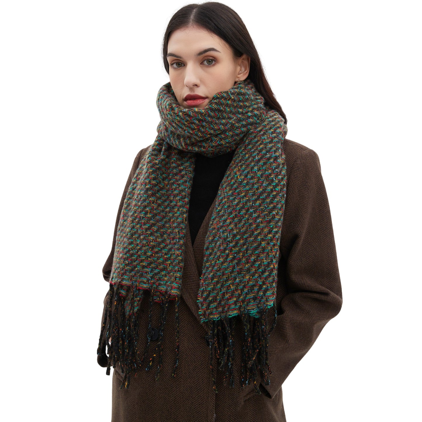 Men's Ladies Tassel Color Clip Flower Scarf Shawl