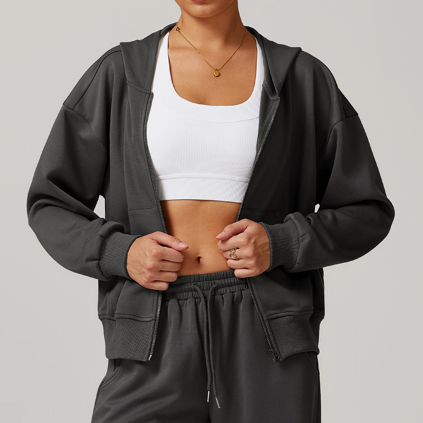 Solid Color Casual Fashion All-matching Exercise Hooded Coat