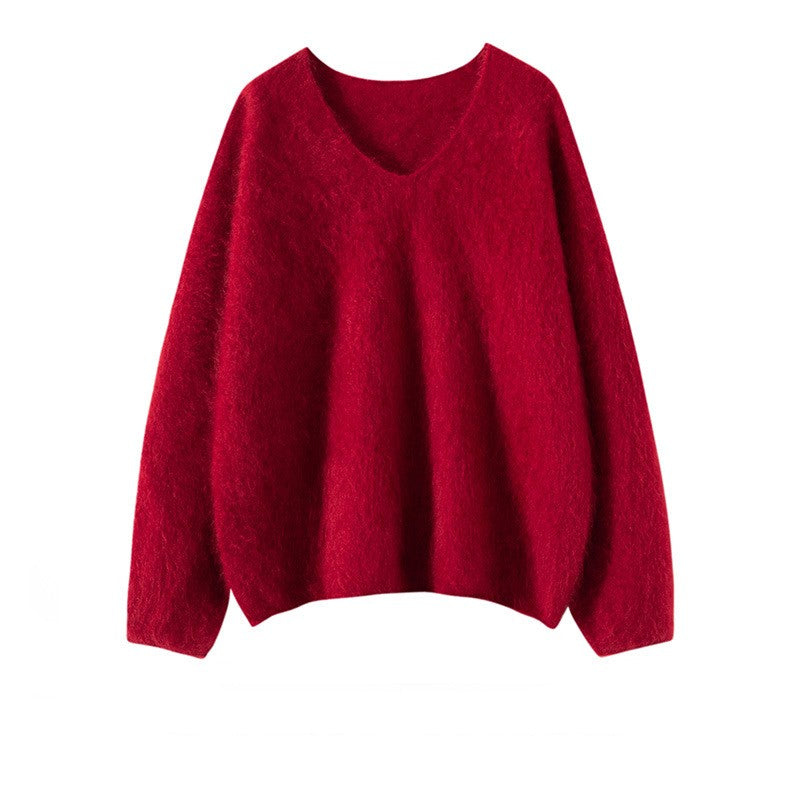 V-neck Autumn And Winter Lazy And Loose Soft Glutinous Sweater