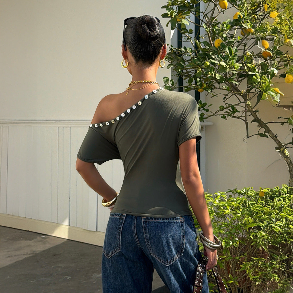 Slim-fit Kort T-shirt Med Én Skulder