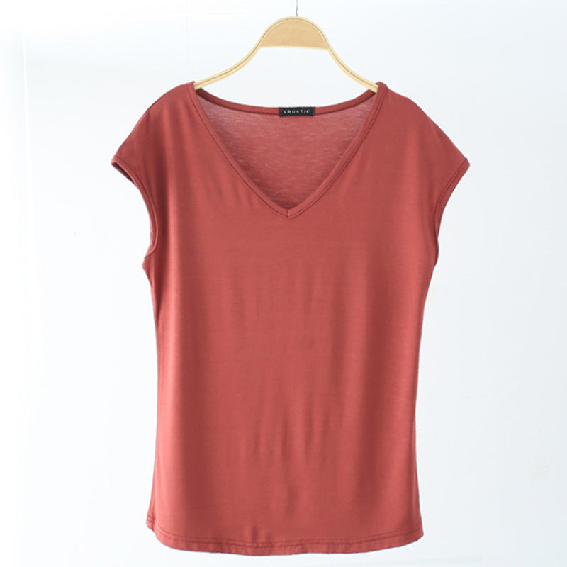 Solid Color And V-neck Sleeveless Loose Women's T-shirt Casual Bottoming Shirt Inner Wear Blouse
