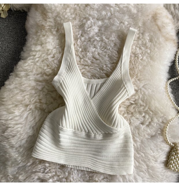 Vest V Neck With Solid Color High Waist Exposed