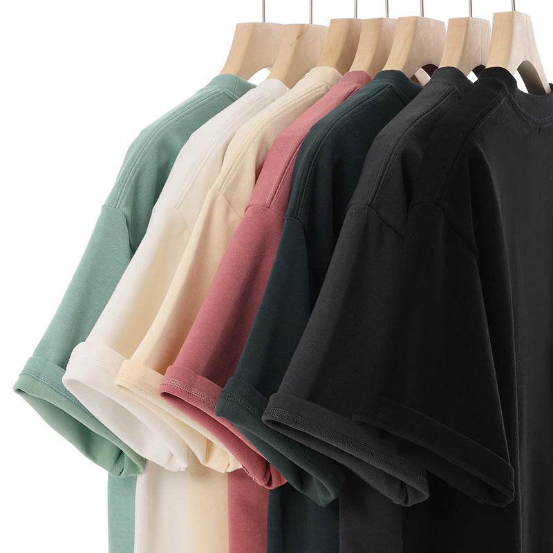 Fashion Men's And Women's Couple's Clothes Loose Shoulder Solid Color Base Shirt